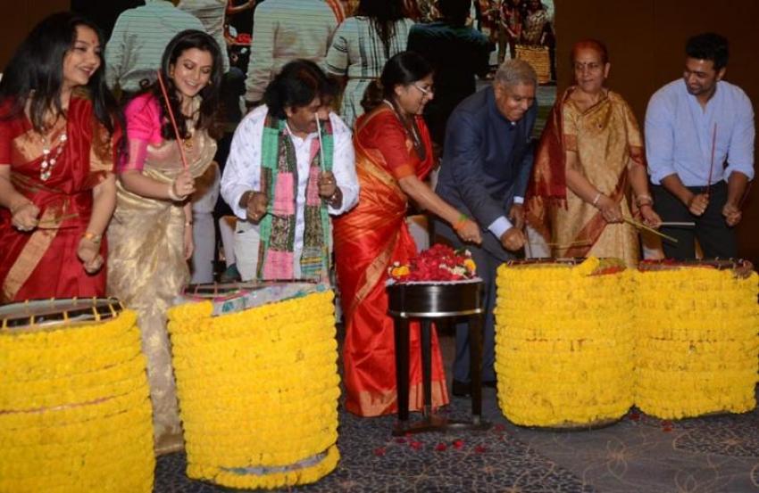 West Bengal Governor and city celebs play dhak to inaugurate Manicktala Chaltabagan `Dhak Utsav’