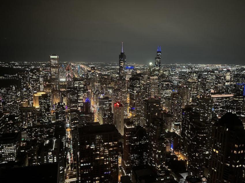 The sweeping night view of the Windy City from 360 Chicago. Photo by the author. 