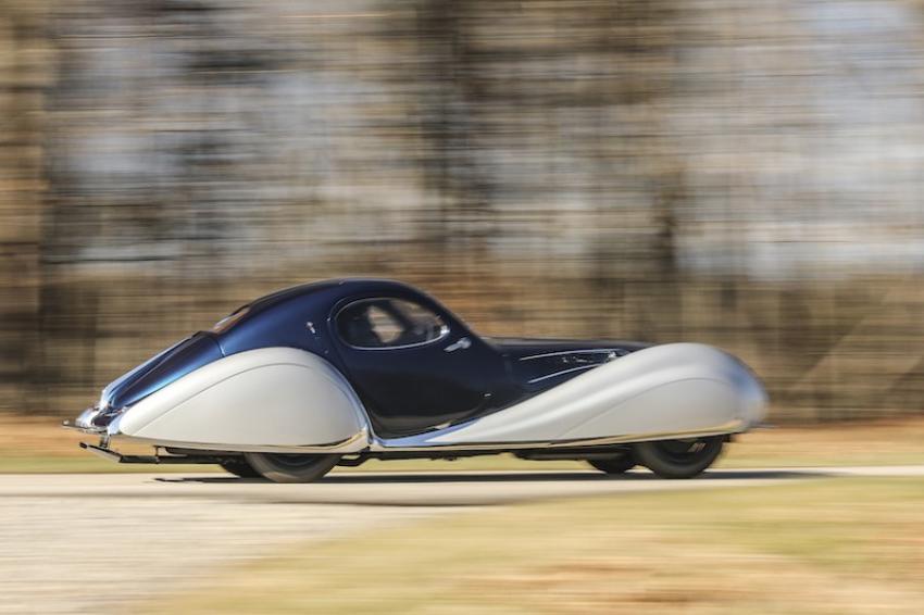 1937 Talbot-Lago T150-C-SS Teardrop Coupe sold for $13,425,000 at Amelia Island in2022, a world record for the marque and the most expensive French car sold at auction. Photo courtesy: Christie