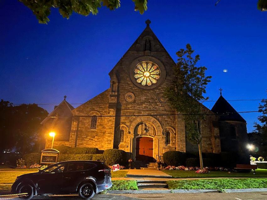 A mysterious church silhouette glows under the night sky in Gananoque. Photo: Sujoy Dhar