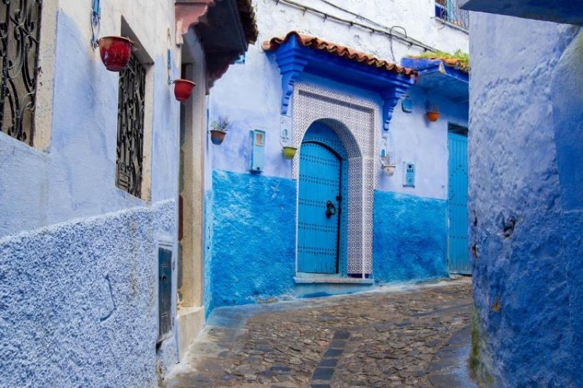 Every wall, staircase, and doorway in Chefchaouen is painted in various shades of blue. Photo: Pixabay