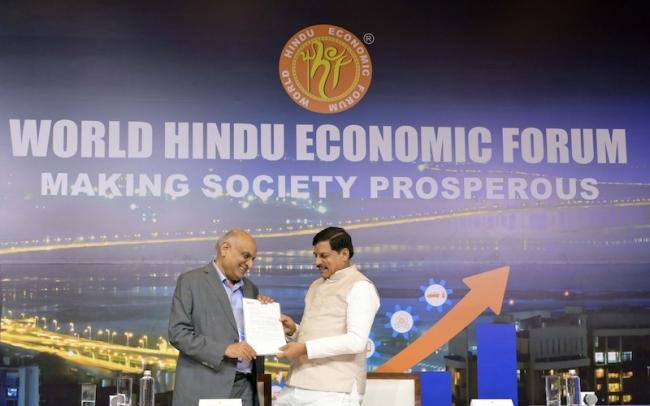H M Bangur hands over a letter-of-intent to invest Rs 1000 to 1500 crore in Madhya Pradesh to CM Mohan Yadav. Photo: WHEF