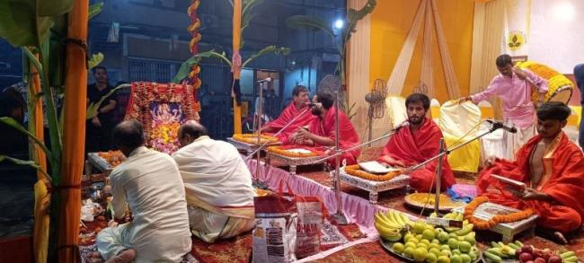 Rituals underway at the khuti puja.